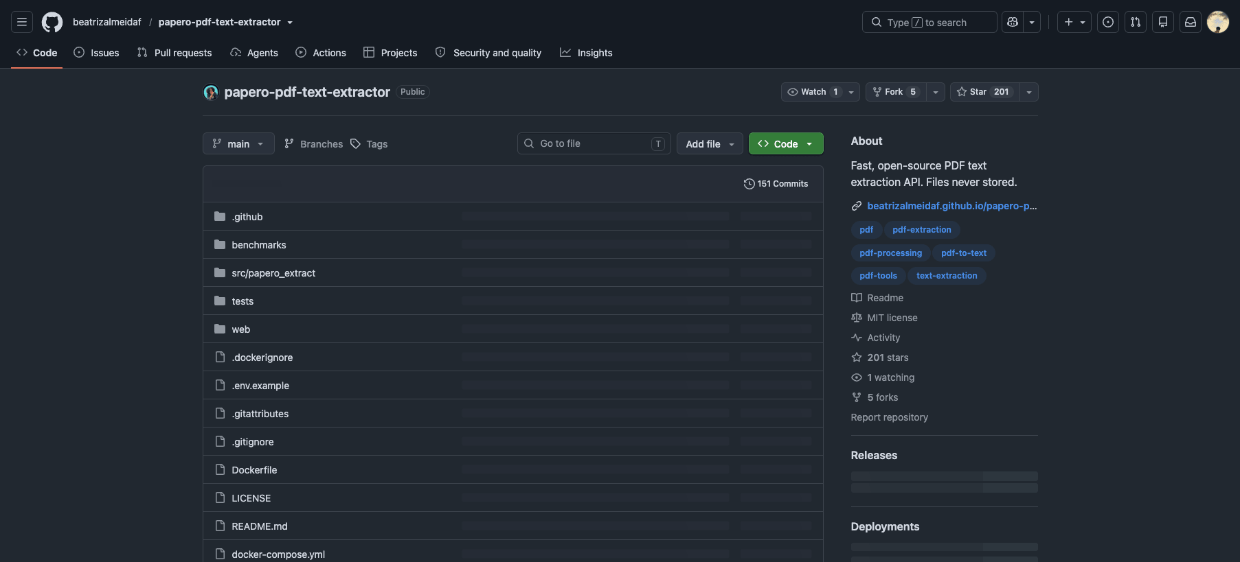 GitHub README of the open-source papero PDF extraction project